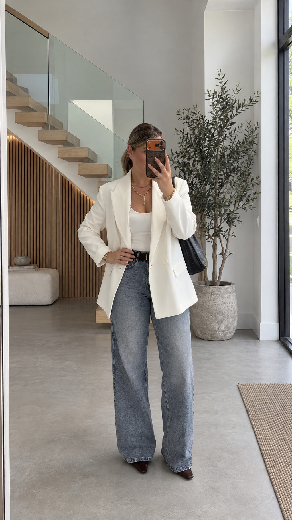 Kruvaze Düğmeli Oversize Blazer Ceket Ekru — hikâye görseli 1 (ana)