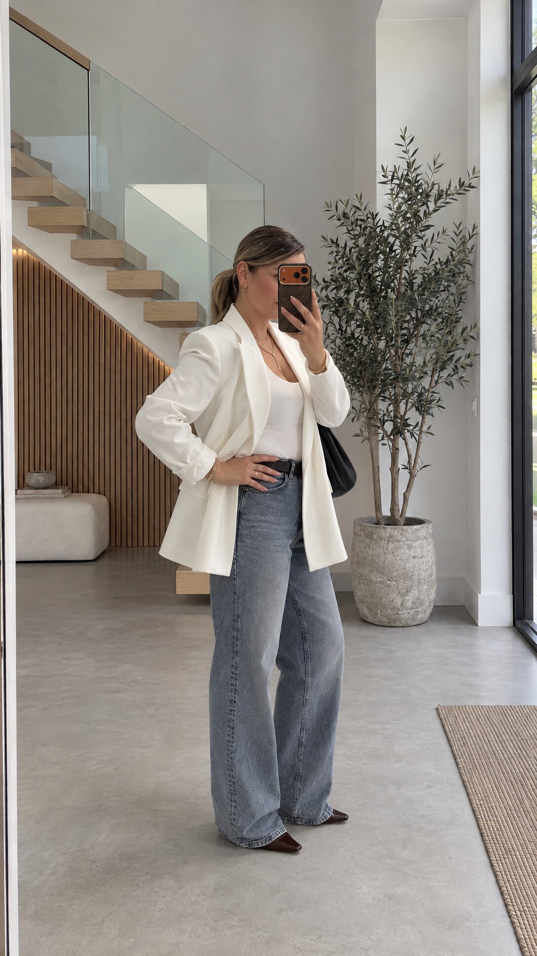 Kruvaze Düğmeli Oversize Blazer Ceket Ekru — hikâye görseli 2 (yan)