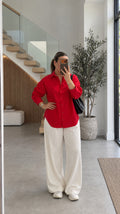 Geniş Yaka Oversize Poplin Gömlek Kırmızı — hikâye görseli 1 (ana)