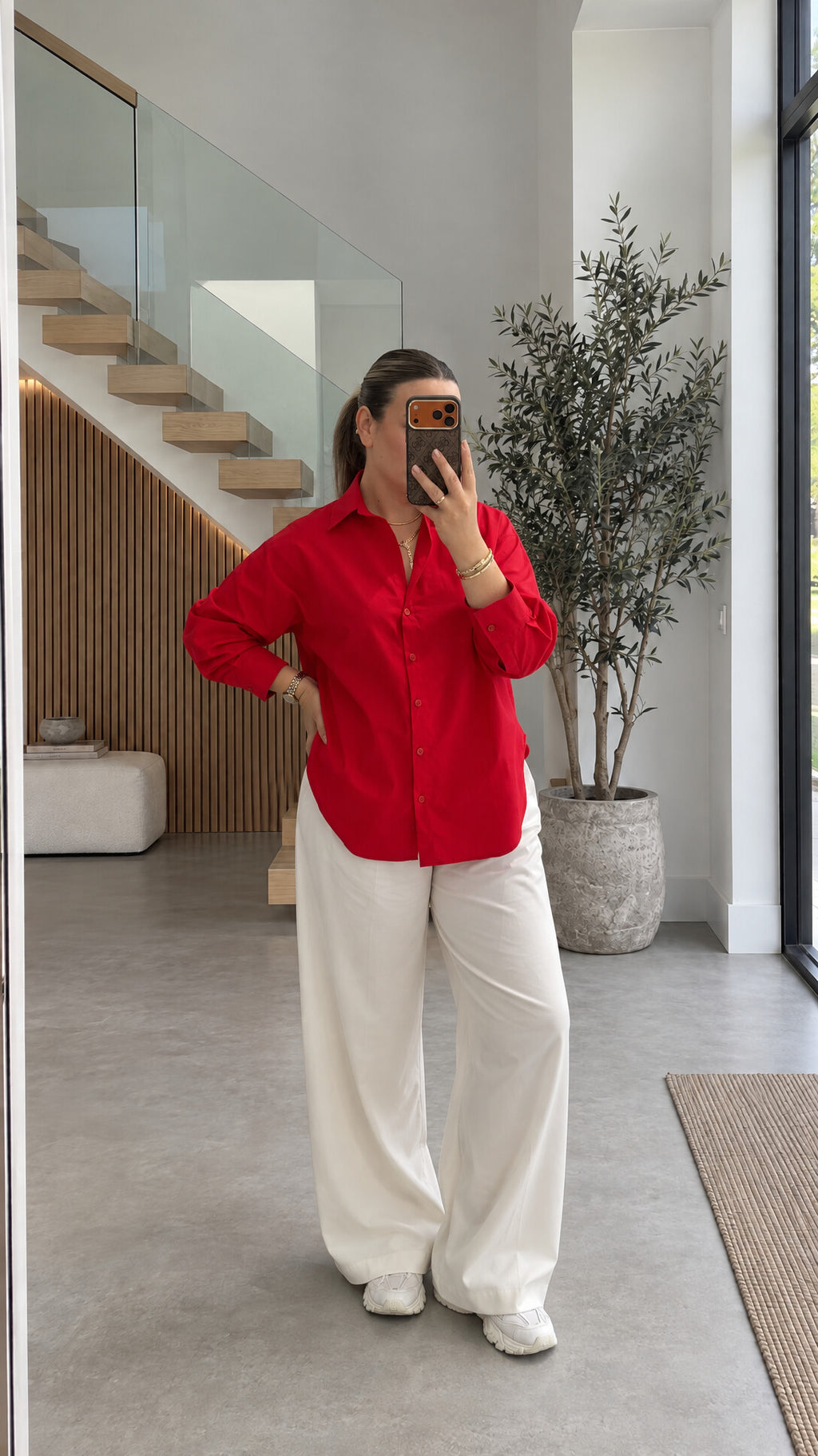 Geniş Yaka Oversize Poplin Gömlek Kırmızı — hikâye görseli 3 (el-belde)