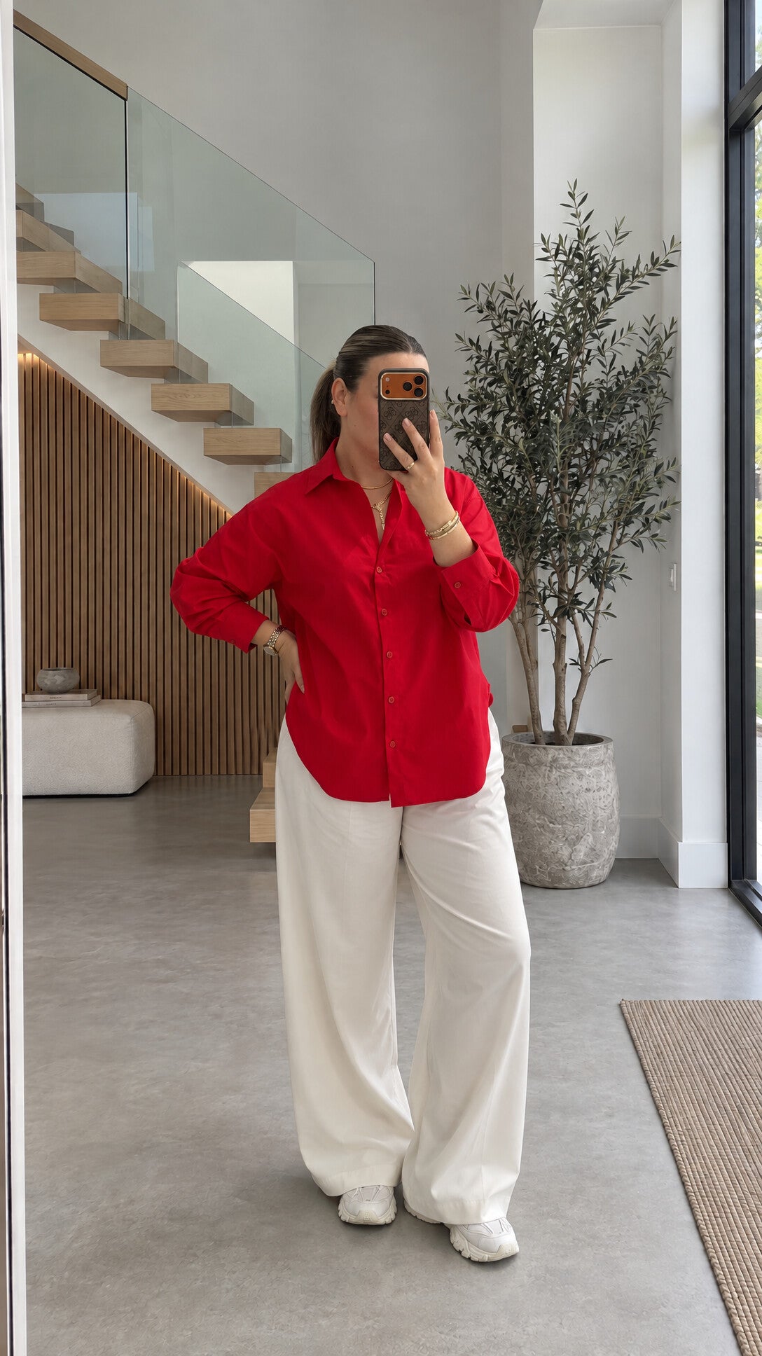 Geniş Yaka Oversize Poplin Gömlek Kırmızı — hikâye görseli 3 (el-belde)
